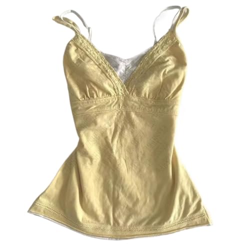 TYATVS Y2K Harajuku Halter Top per le Donne 2000 Vintage Grunge Cami Coquette Cropped Punk Tank Downtown Girl Vestiti, Colore: giallo burro., L