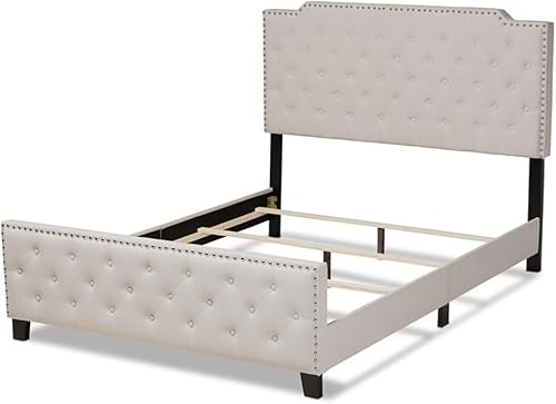 Miniatura 5 de Baxton Studio Marion Moderna Cama tapizada de tela beige de transición con botones capitoné tamaño matrimonial