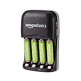 Amazon Basics 4 Pack AAA High-Capacity 850 mAh Rechargeable Batteries with 4-Hour Rapid Battery Charger Set, Overcharge Protection, Pre-Charged