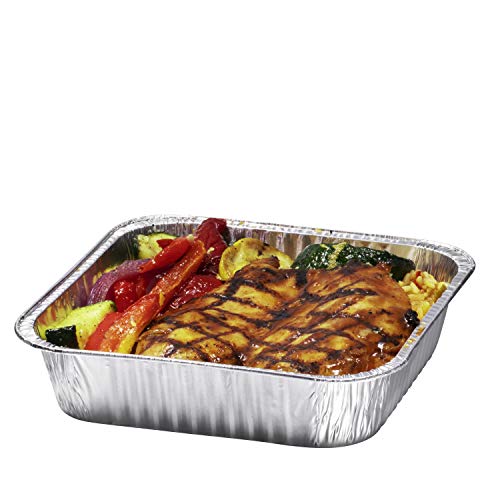 Image of 8x8 Disposable Aluminum Pans With Lids - 50 Pack Foil Pans For Cooking, Baking Cakes, Roasting & Homemade Breads - Disposable Food Containers With Foil Lids