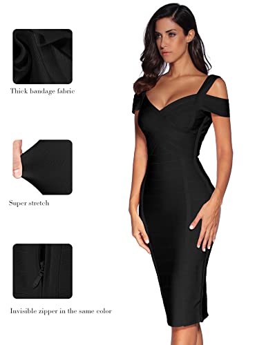 Meilun Women's Off Shoulder V Neck Bandage Clubwear Party Bodycon Dress (S, Black1) #TOP4