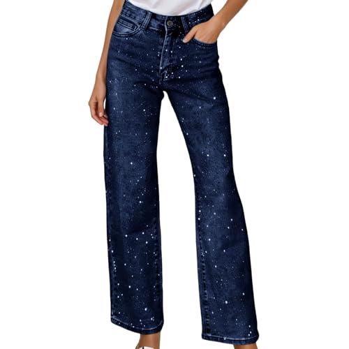 Jean jambe large femme taille haute droit stretch grande taille