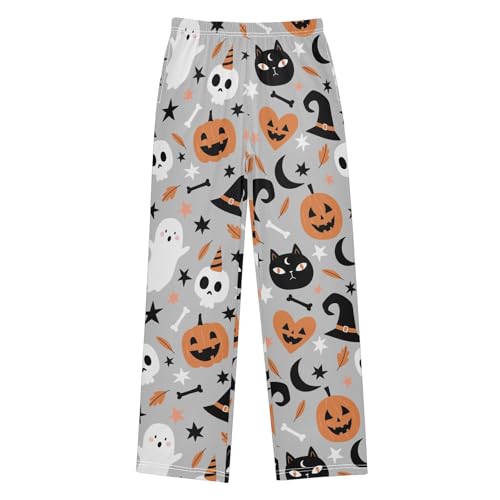 Boys' Pants Pumpkins Cats Ghosts Gray Long Bottoms Jogger Pants Elastic Waist Trousers with Pockets S-XL