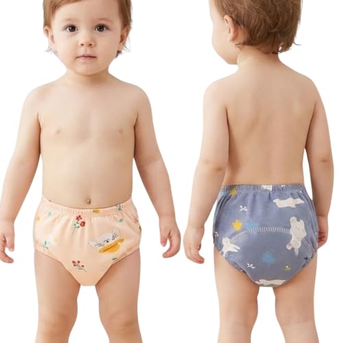Image of Bembika Baby Training Pant Soft Cotton Reusable Potty Training Pants For Kids Leak-Resistant, Padded Underwear For Babies To Support Diaper Free Transition (M Size For 12-18 Months Pack Of 2)