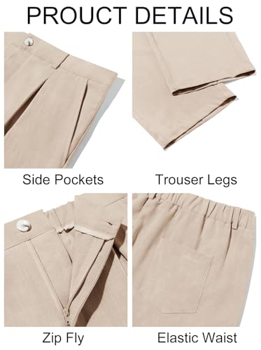 Runcati Mens Casual Pants Elastic Waist Lightweight Loose Pleated Slacks