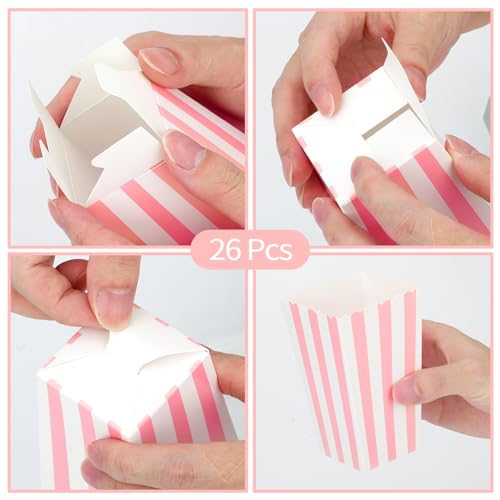 26 Stück kino Popcorn Boxen Popcorntüten Rot Klein Candy Container, Papier Pappe Weiß Snack für Partysnacks Bonbons Geschenktüten Weihnachten, Popcorn Tüten, Rosenstreifen Popcorntüten, Popcorn Eimer