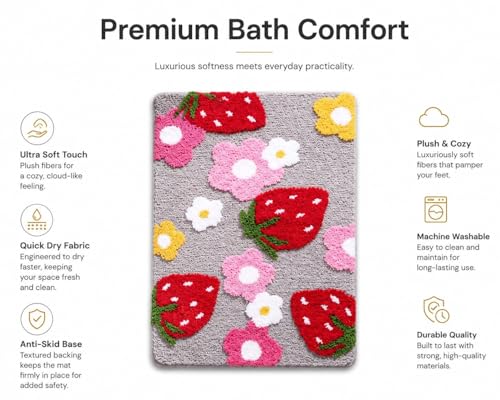 Image of Tomato Bath Mat: Super Soft Shaggy Kids Bathroom Rug, Anti-Skid, Absorbent, Cute Cartoon Fruit Design, Non-Slip Floor Mat (60 x 40 Cm) (Strawberry Fruit Bath Mat)