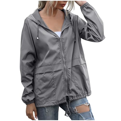 TOFOTL Chubasquero Running Mujer Ligeros Ultraligero Raincoat Plumífero Trekking Corta Vientos D +fato Parkas Chaqueta Chubasquero Chaqueta Deportiva Para Mujer +chaquetón Gris S