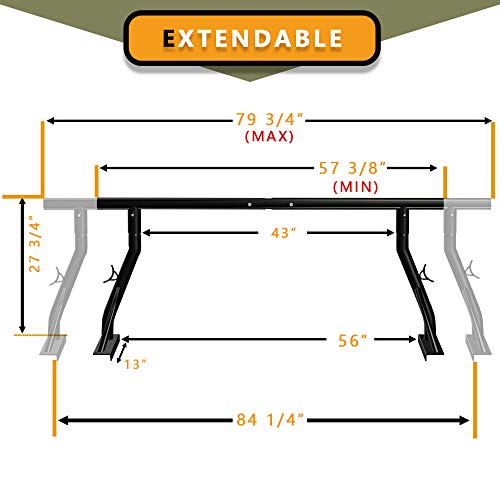 800lbs Capacity Heavy Duty Extendable Universal Pickup Truck Rack Ladder Rack Two-bar Set Matte Black One Pair