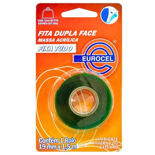 Fita Adesiva Dupla Face Massa Acrílica Fixa Tudo 19 mm X 1,5 Metros, Eurocel 4210-126970