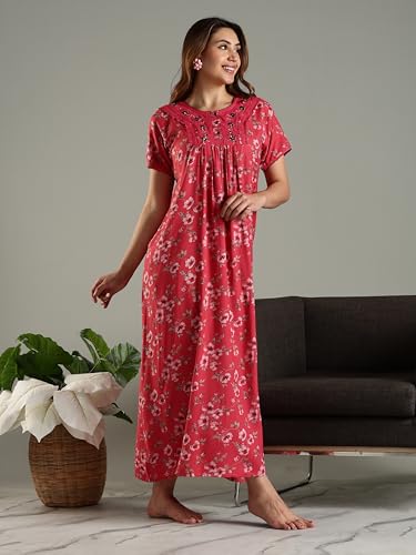 Image of 9shines Label Stylish Alpine Nighty Maxi for Women | Full Length Trendy Nightgown | Premium Nightdress | Nightwear | Embroidery Nighty with Pockets (2892)