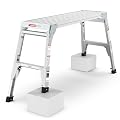 Work Platform Adjustable Height, Aluminum Folding Work Platform 22-27.5 Inches, 40 Inch Wide Heavy Duty Step Stool with Independent Leg Adjustment, Portable for Home Projects