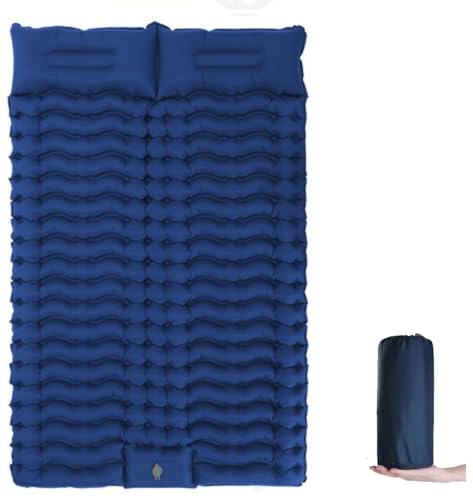 Fengzel Outdoor 足踏み式 キャンプマット 140*200*10cm シングル&ダブルサイズ 極厚 防水 断熱 複数連結可能 枕一体式 アウトドア 車中泊 エアーマット 簡易ベッド (ネイビー, 200*140*10cm)