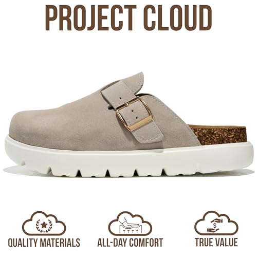 Image of Project Cloud 100% Genuine Leather Platform Clogs for Women Footwear - Memory Foam Arch Support Cork Footbed Casual Shoes & Mules for Women 2026 (Benton Chunky)