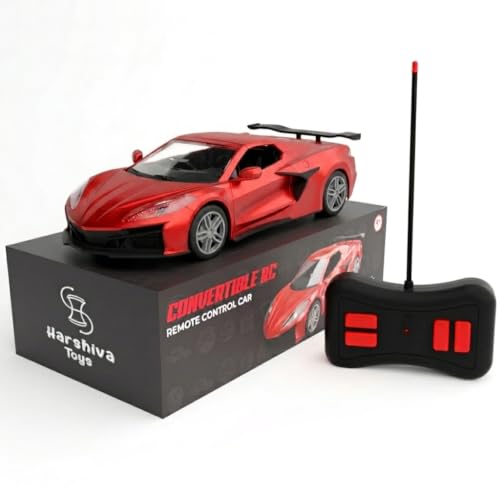 Image of Convertible Remote Control Car for Kids | Rechargeable RC Car with 2+ Hours Playtime | Manually Openable Doors & Roof | Made in India (Matte Red)