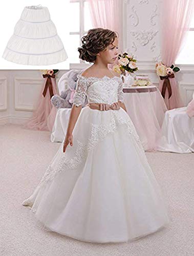 Girls' 3 Hoops Petticoat Full Slip Flower Girl Crinoline Skirt4