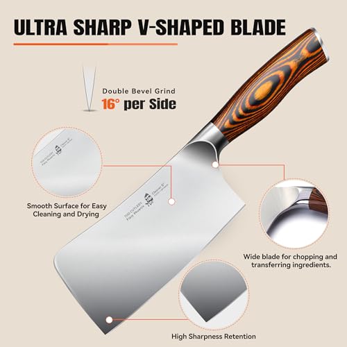 Image of TUO Meat Cleaver Knife, 6 inch Sharp Multi-Purpose Chopper for Meat Vegetable Cutting, German High Carbon Steel Butcher Knife with Pakkawood Handle