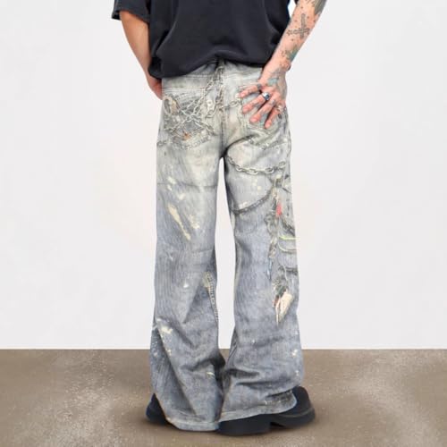 BXCNCKD Men's Retro Chain Printed Wide Leg Pants Y2k Street Trend Pants Mens Jeans Relaxed fit4