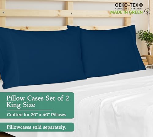 Image of Royale Linens King Pillowcase Set of 2 - Bed Pillow Cover - 20 inch x 40 inch -Navy Pillowcases - 1800 Brushed Microfiber, Wrinkle & Fade Resistant - Soft & Cozy- King Size Pillow Case (Navy)