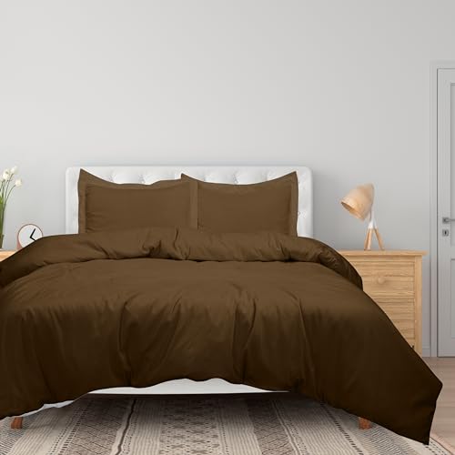 Image of ROYALE LINENS Chocolate Duvet Cover Full Size - 3 Piece Bedding Comforter Covers - Zipper Closure - 1 Full Duvet Cover 80x90 inches and 2 Pillow Shams - No Comforter Included
