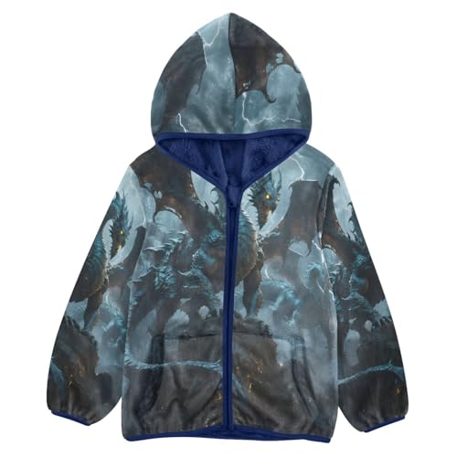 Dragon Amidst Stormy Skies Toddler Fleece Jacket Girl Boys Hooded Fleece Jacket Coat Warm Outwear Zip-up 3-10T