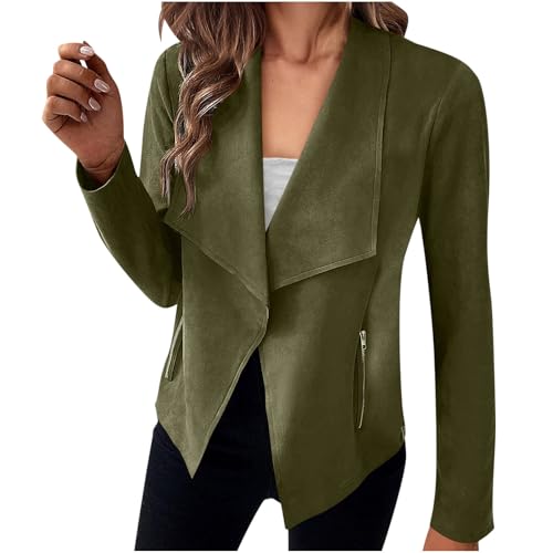 Women's Faux Suede Jacket Open Front Long Sleeve Outwear Suit Jacket Blazer Coat