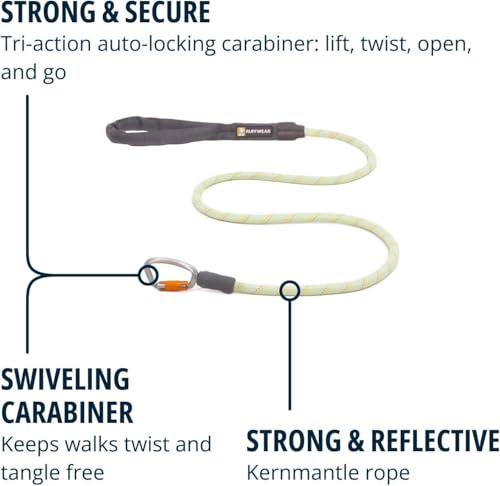 RUFFWEAR Knot-a-Leash Reflektierende Hundeleine, große, zugfreie 1,5 m Lange Hundeleine mit gepolstertem Griff, leichte und robuste Hundeleine, Anti-Tangle-Leine, L, Moosgrün