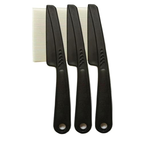 KEAIYYJ - Peine removedor de caspa, piojos y pulgas, limpiador de cuero cabelludo para psoriasis, cepillo metálico para dientes finos, paquete de 3 (negro)