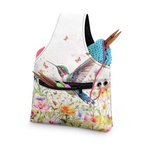 Image of Hummingbird Yarn Storage Organzier Knitting Bag Yarn Storage Shelves Floral Crochet Tots Bags Travel Knitting Accessories,Small