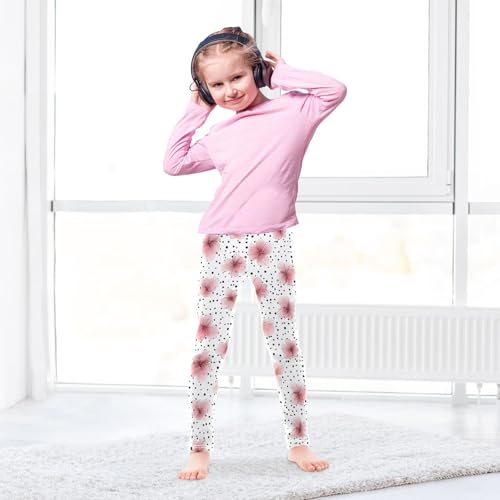 Pink Flower Polka Dot Girls Leggings Ultra Soft Compression Yoga Gym Pants for Kids 4-10T4