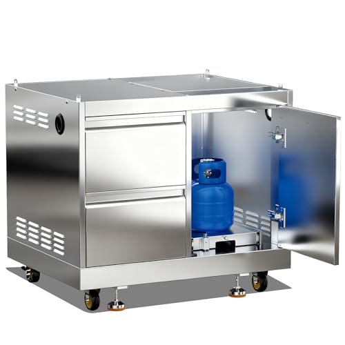 BODEGA Stainless Steel Outdoor Kitchen Cabinets, Modular 30'' Propane Gas Grill Storage with Weatherproof 2 Drawers & Gas Tank Compartment, Kitchen BBQ Drawer Cabinet for Outdoor Kitchen BBQ Island.
