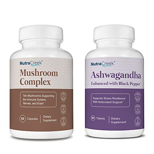 Nutracreek Mushroom Complex + Ashwagandha Supplement Bundle | 10-Mushroom Supplement Including Lion's Mane And Cordyceps Plus Ashwagandha Tablets To Support Stress Resilience #TOP12