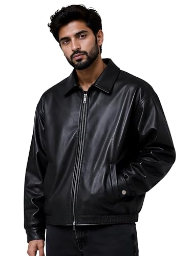 1STREET Men's Faux Leather Biker Jacket Black M - Image 2