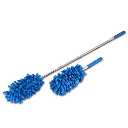 Microfiber Mini Telescoping Duster - 2 Pack (Blue) | 30 inch Extendable Handle | Machine Washable | No Fraying