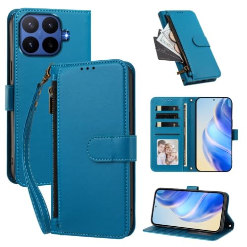 Housse Xiaomi Redmi Note 15 4G avec fermeture éclair magnétique et rabat en cuir bleu lac
