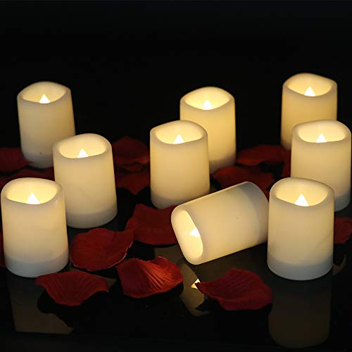 Image of Outdoor Waterproof Flameless Votive Candles with Timer, Battery Operated LED Tealight Flickering Candles Warm Light Set of 12 Wedding Party Decor Plastic Candle(1.5 x 2 Inches)