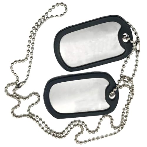 Image of Military Dog Tags - Set of 2 (Blank) Stainless Steel Nickel Plated Army Style Dog ID Tags with Ball Chains & silencers
