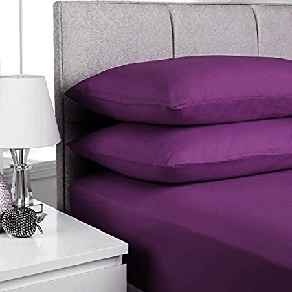 Non-Iron Percale Polycotton Fitted Sheet 16” Extra Deep with FREE Pillowcases (King Fitted Sheet & Pillowcase Pair, Plum) — image 1