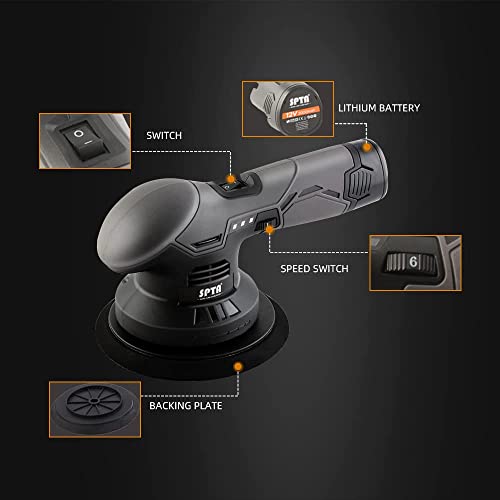 SPTA Cordless Car Buffer Polisher With 2Pcs 12V Lithium Rechargeable Battery, Brushless Variable Speed, Portable With Polishing Pads Kit for Waxing 3 SPTA Cordless Car Buffer Polisher With 2Pcs 12V Lithium Rechargeable Battery, Brushless Variable Speed, Portable With Polishing Pads Kit for Waxing - Image 3