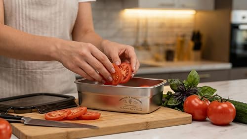 Image of Stainless Steel Fridge Storage Box Set - Food Grade, Leakproof Kitchen Organizer, Freshness Locking, Microwavable & Freezer Safe - Silver with Lid (1000 ML - 2 Pcs)