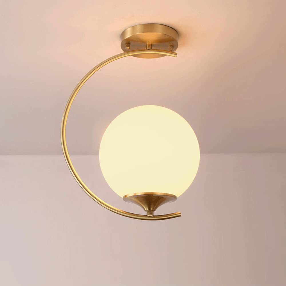 Nowoczesna półwpuszczana lampa sufitowa w kolorze złotym, z połowy wieku, montaż sufitowy ze szklanym abażurem, lampa sufitowa do korytarza, kuchni, sypialni
