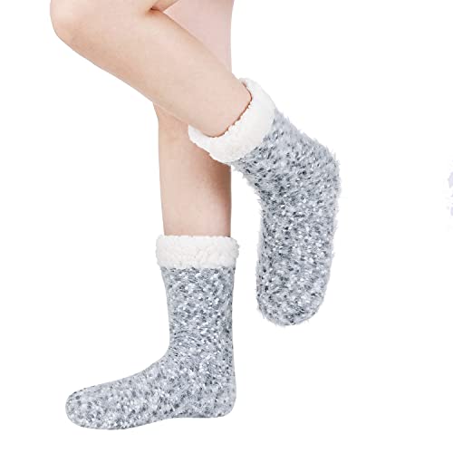 Image of Chassic Sherpa Lined Slipper Socks for Women, Non-Slip Cozy Winter House Socks, Soft Fuzzy Socks, Gifts for Women & Ladies Stocking Stuffers