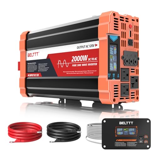 Junbpaw 1080W Pure Sine Wave Power Inverter – 12V To 120V Converter With Remote Monitor For RVs, Trucks & Solar (Includes USB Port)