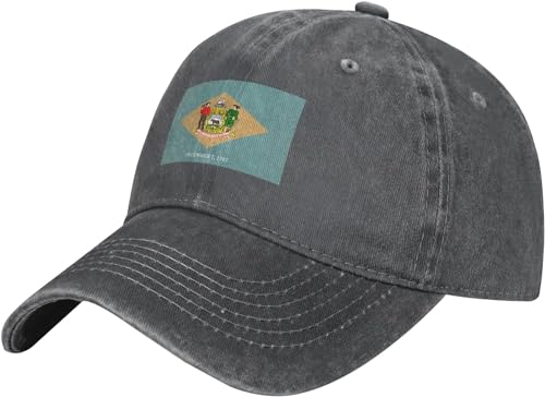 Delaware State Seal Flag Pattern Baseball Cap - Adjustable Washed Cotton Vintage Dad Hat Unisex Sports Fans Black Caps