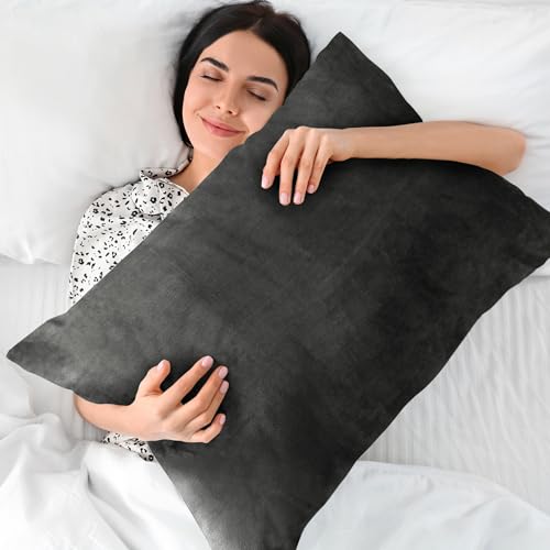 Image of BEDELITE Flannel Pillowcases Standard Set of 2, Dark Gray, 20x26 Inches | Super Cozy Fuzzy Velvet Pillow Shams with Zipper Closure, Soft Fleece Pillowcases for Bedroom, Sofa, Couch, All-Season Use