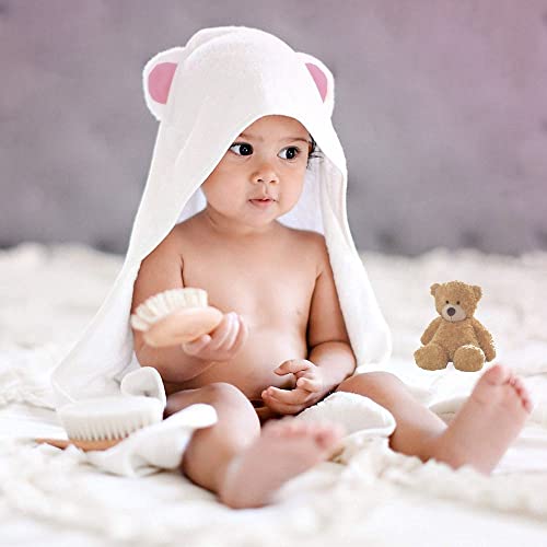 Image of BY LORA Hooded Baby Towel - 100% Rayon, Soft Bath Towel with Bear Ears for Babie, Toddler, Infant - Ultra Absorbent - Pink, Small