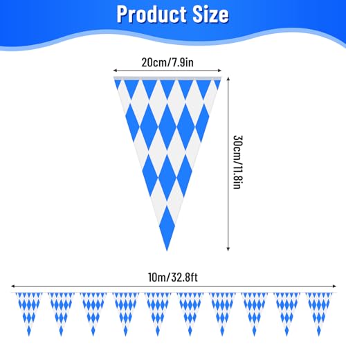 NEBURORA 20m Oktoberfest Flag Banner 2 Pack Bavarian Pennant Check Banner with 40 Pcs Flags for German Oktoberfest Party Decoration Supplies - Image 3