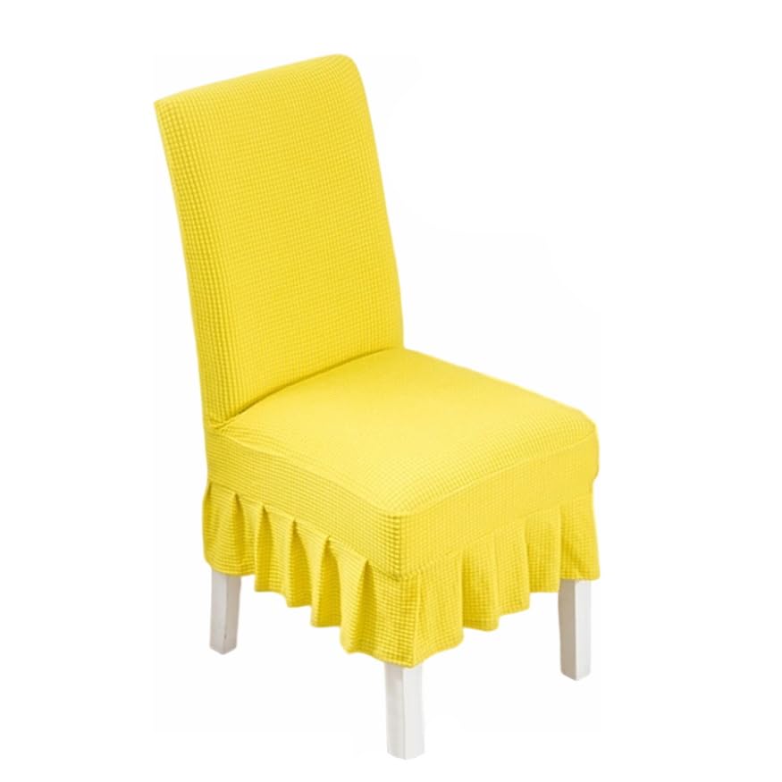 Momooda Funda para Silla de Comedor Cocina con Respaldo Alto y Faldón Corto, Protectores de Asiento de Polar Elásticos Universales y Lavables para Bodas Fiestas, Amarillo