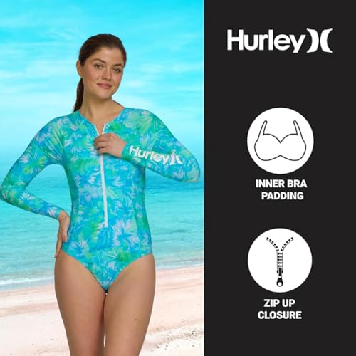 Image of Hurley Long Sleeve Womens One Piece Swimsuits, Swimsuit for Women, Bathing Suit for Women, Swim Suit UPF 50+ SPF UV Protected