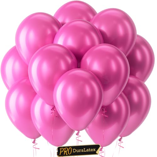 Image of Bezente Pro Duralatex Pearl Hot Pink Balloons - 100 Pack 12 inch Extra-Thick Magenta Fuchsia Dark Pink Balloons for Princess Gender Reveal Birthday Wedding Anniversary Party Decorations